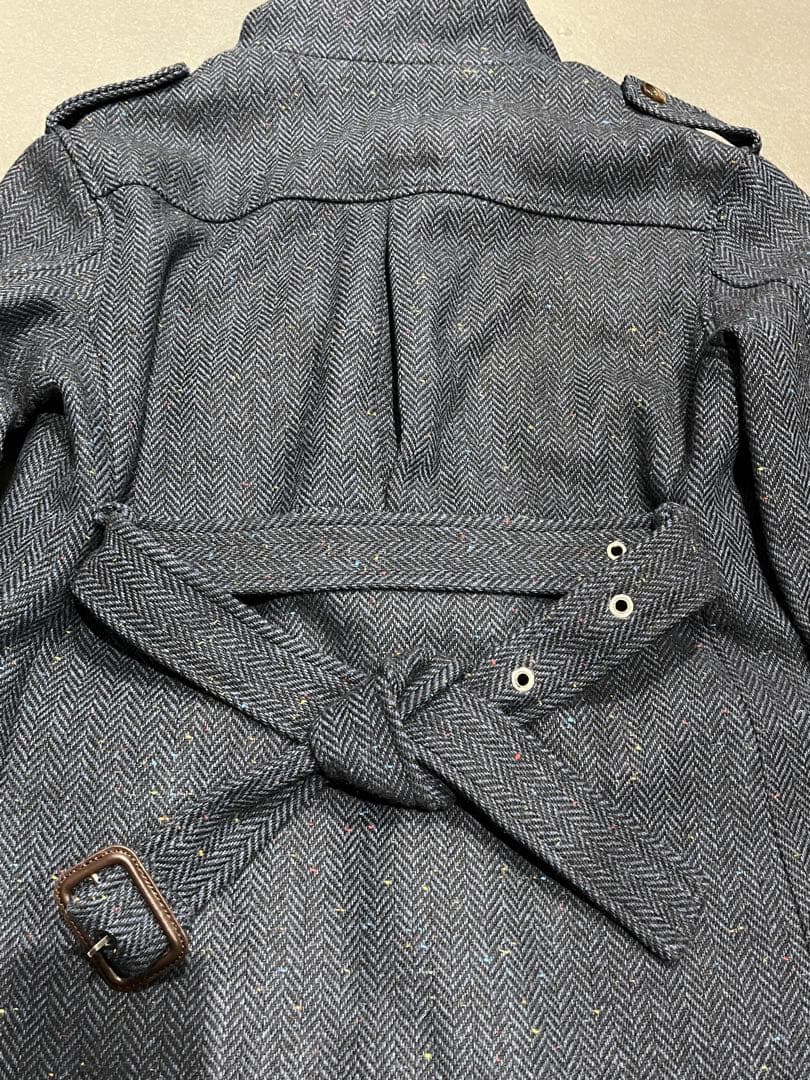 新品 ツイードウール サファリジャケット ネイビーメンズ M ヘリンボーン織り