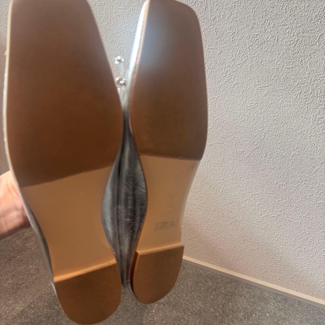 美品ピッピシック希少スクエアトゥバレエシューズ　フラット　シルバーリボン24.5