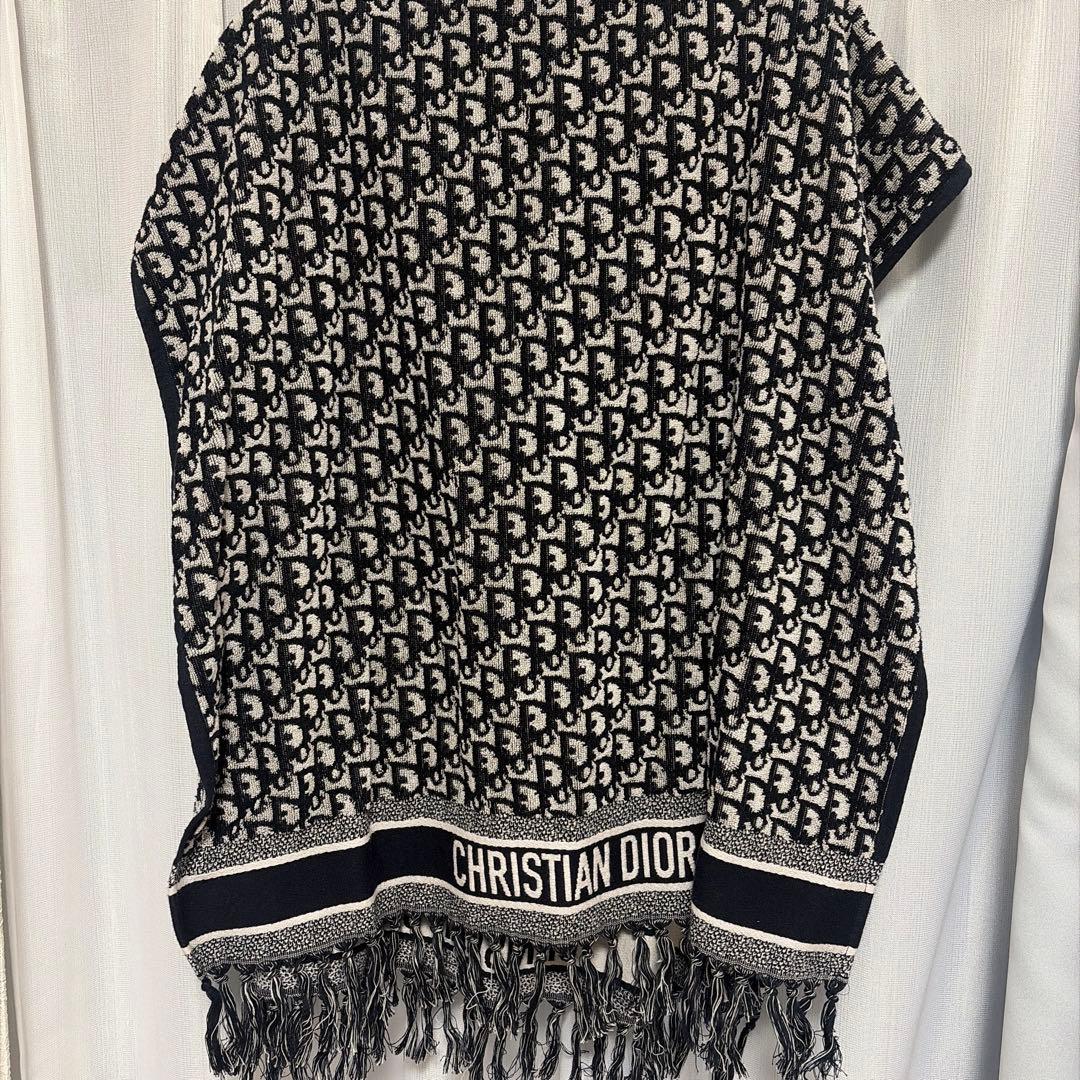 【美品】Christian Dior フリンジ付きポンチョ フード付き