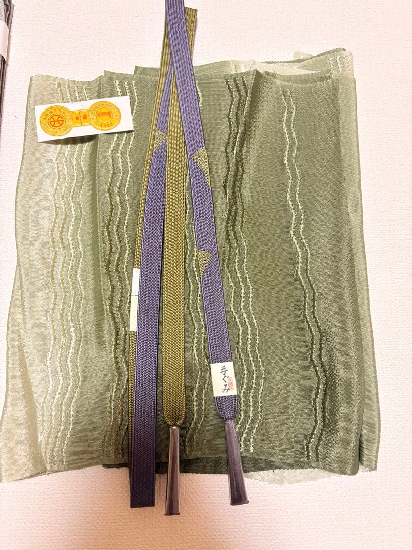 (週末値引き)グレー系 幾何学模様 西陣織袋帯 帯締め帯揚げのおまけ付き