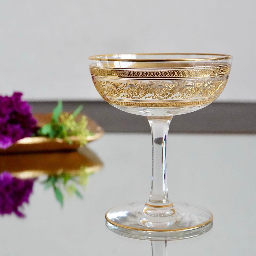 美品★オールドバカラBACCARAT 金彩アテニエンヌ シャンパンクープ グラス