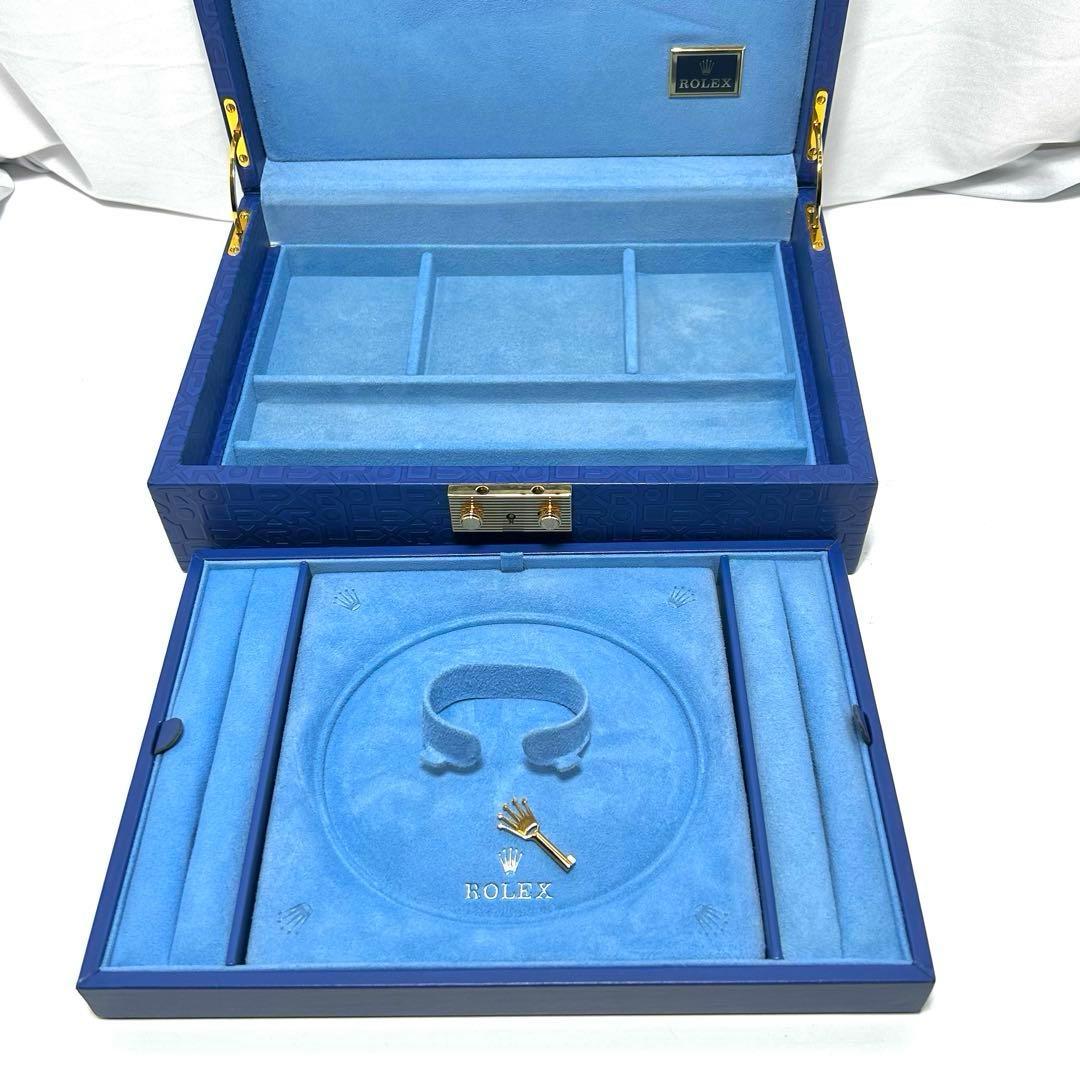 純正 ロレックス ジュエリーボックス 鍵付き ブルー アクセサリーケース ブルー