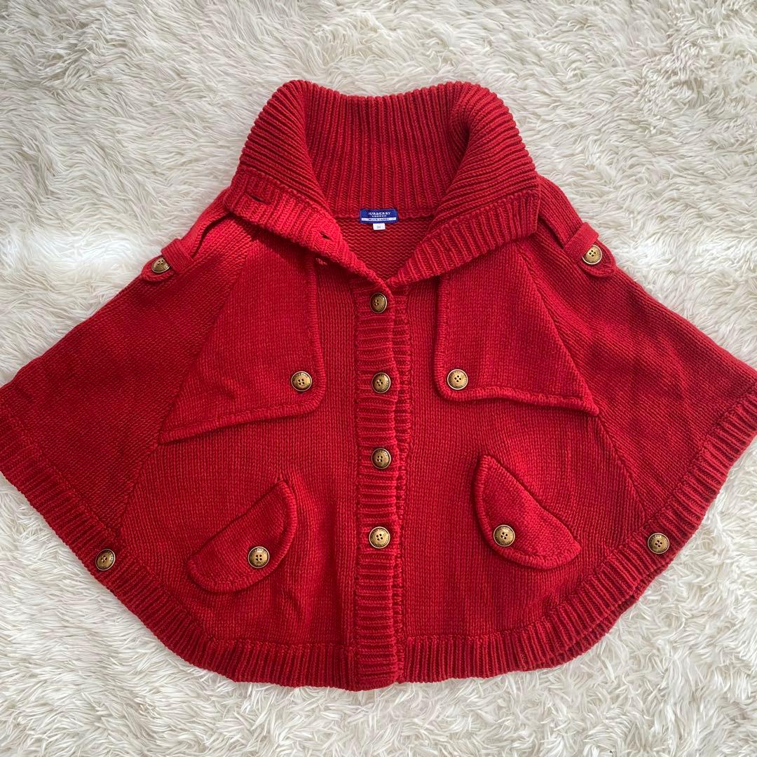 希少　バーバリーブルーレーベル　ニットポンチョ　金ボタン　赤　Mサイズ　三陽商会