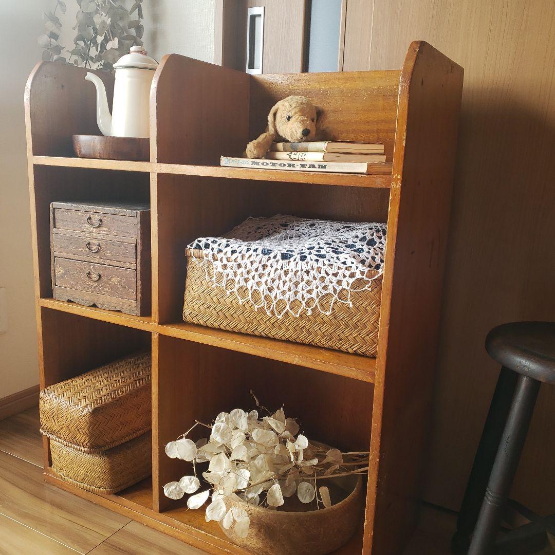 希少　ラワン材　木製オープンシェルフ　古家具　古道具　本棚　ヴィンテージ