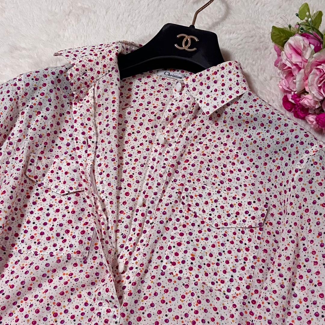 【美品】クリスチャンディオール 総柄 シャツ 長袖 ピンク Sサイズ相当