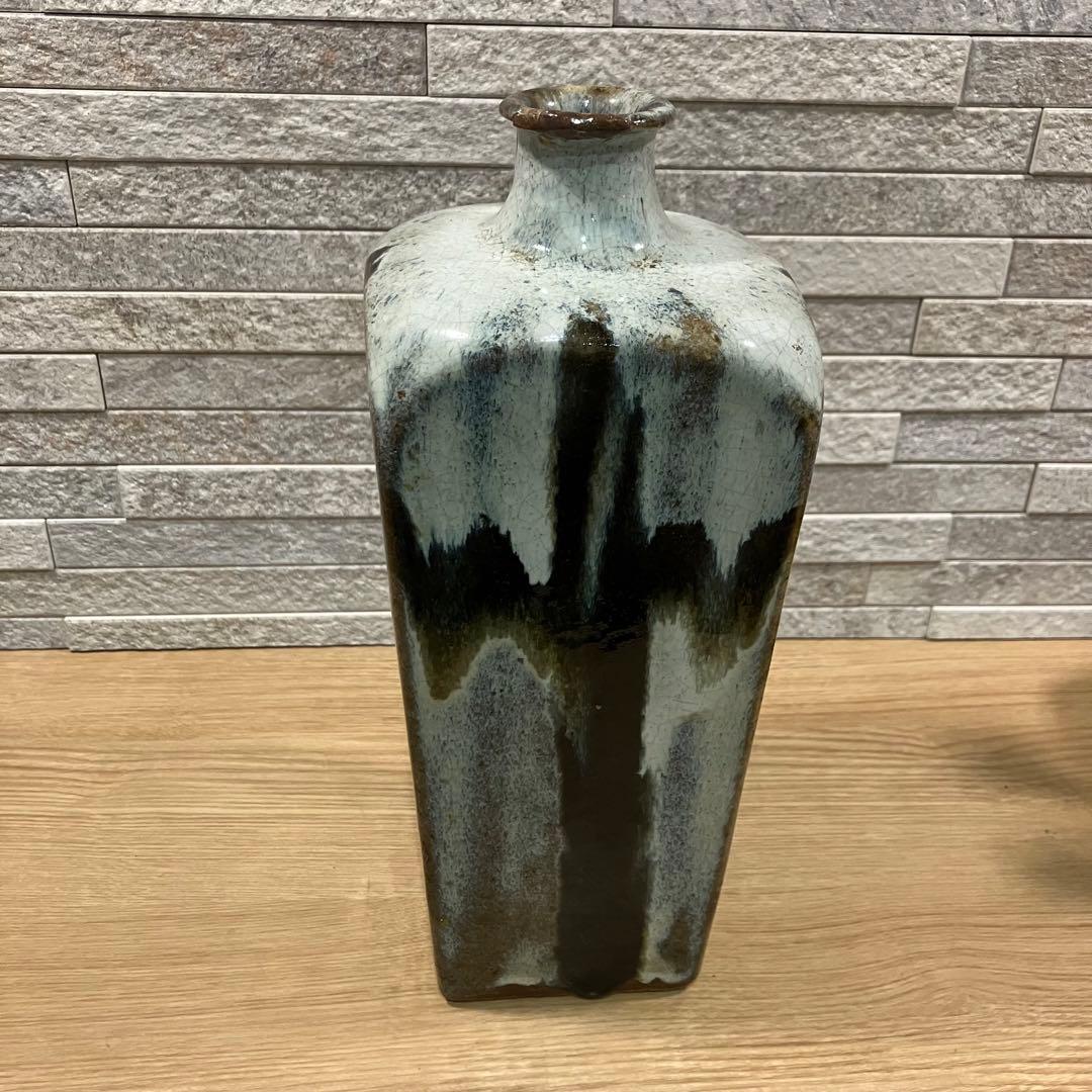 【ビンテージ民藝】濱田庄司　鉄釉花瓶 角瓶/益子焼