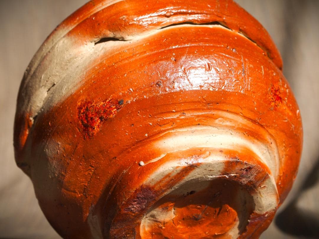 希少作★原田拾六★備前【緋襷】茶碗★共箱・布