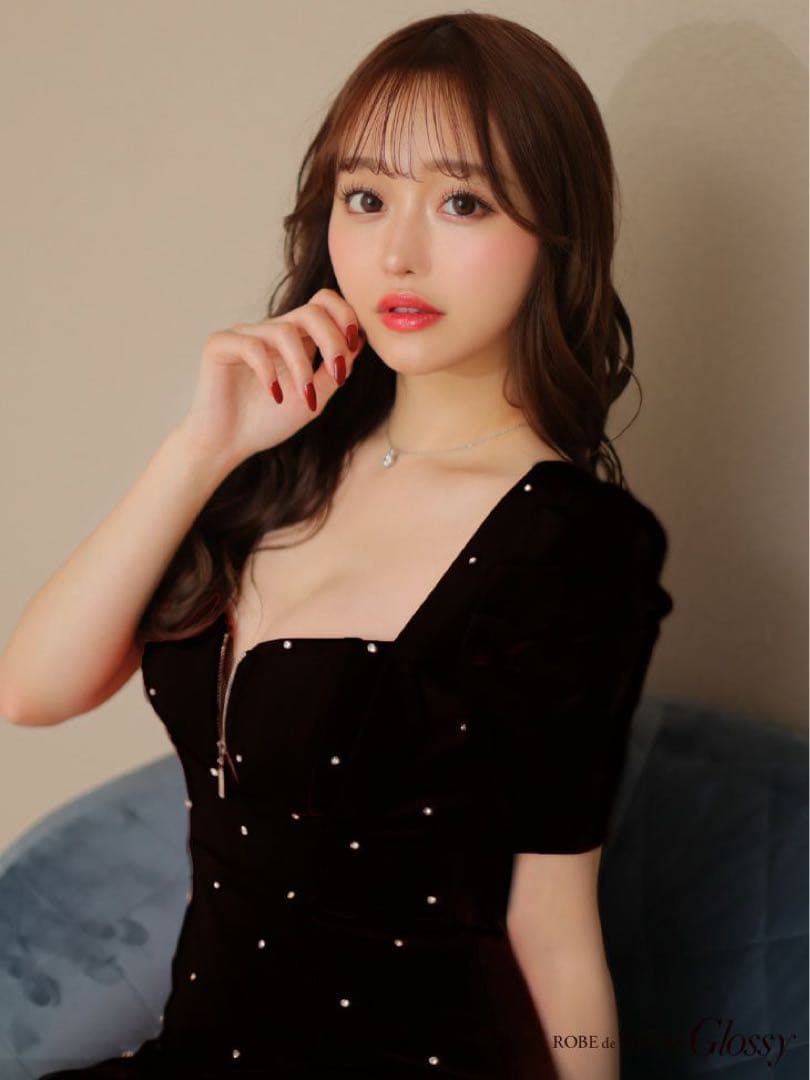 ブラック ROBE de FLEURS 半袖 タイトミニドレス(GL3154)