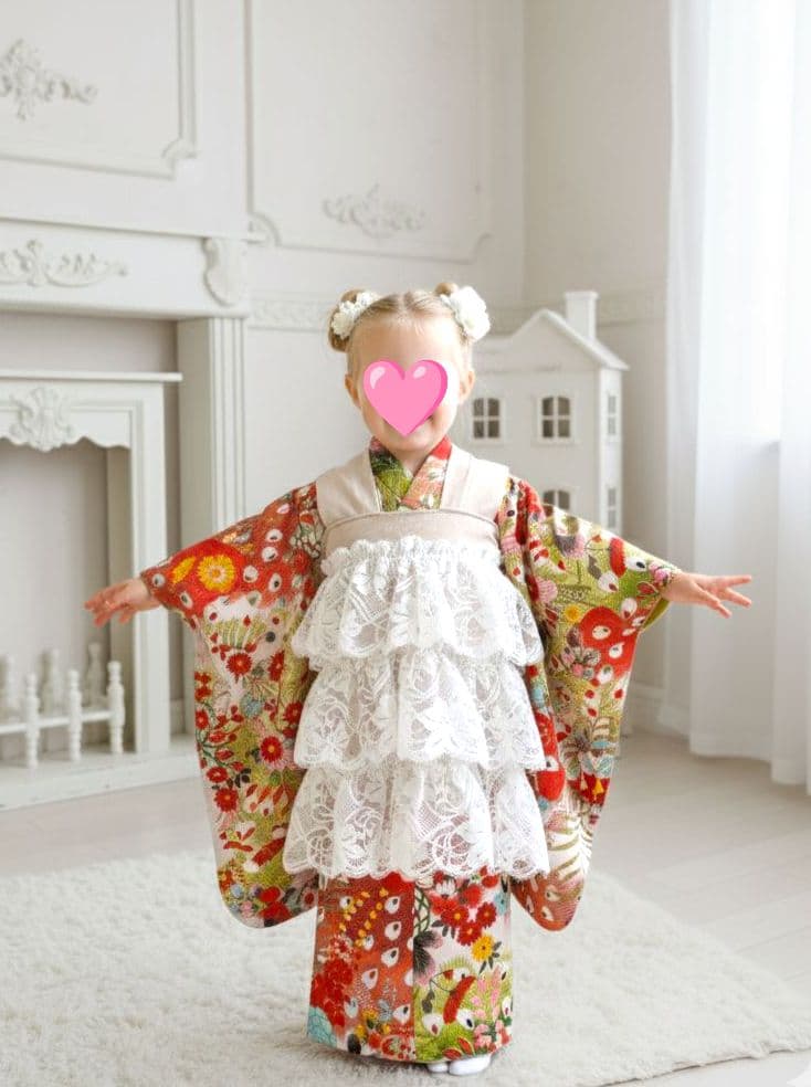 アンティーク孔雀の羽の模様☆七五三3歳着物単品