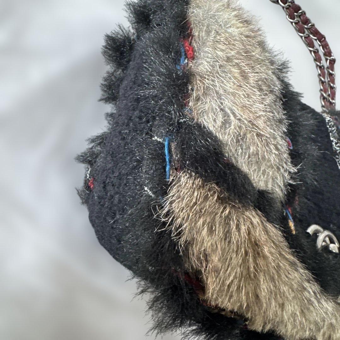 シャネルCHANEL14番台ラビットファー ツイードチェーンマルチカラー