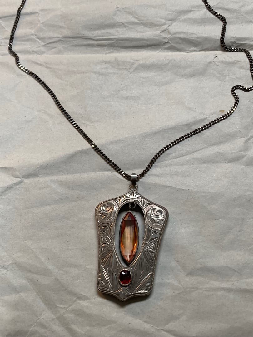 ヴィンテージ 刻印 純銀 ペンダントトップ 宝石 アールデコ 細工 レトロ 日本