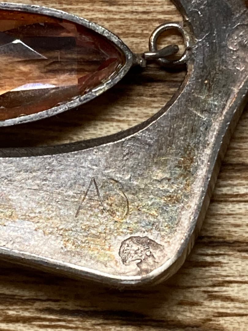 ヴィンテージ 刻印 純銀 ペンダントトップ 宝石 アールデコ 細工 レトロ 日本