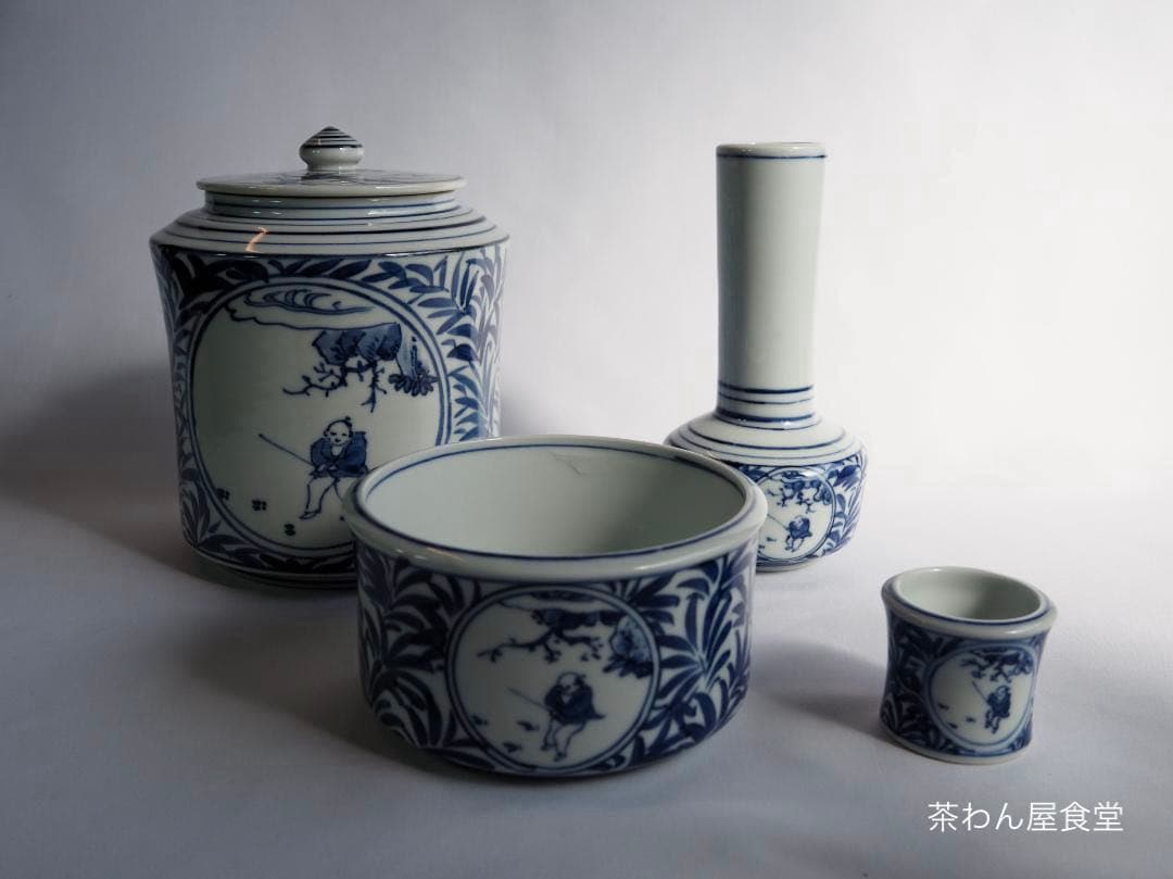 表千家久田家12代尋牛斎宗也御書付『染付十牛ノ図皆具』膳所焼陽炎園 岩崎新定造