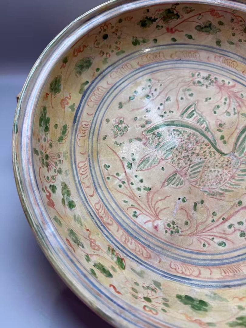 DT517 古陶磁器 安南 赤絵 皿 経33cm 古美術