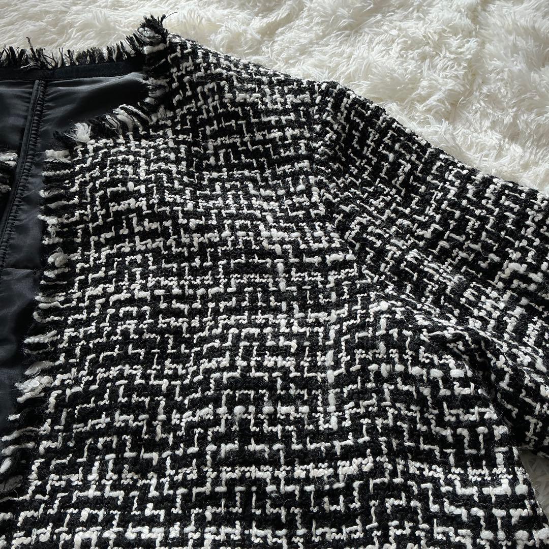 大きいサイズ☆ICB アイシービー☆ライトツイードノーカラージャケット ウール混