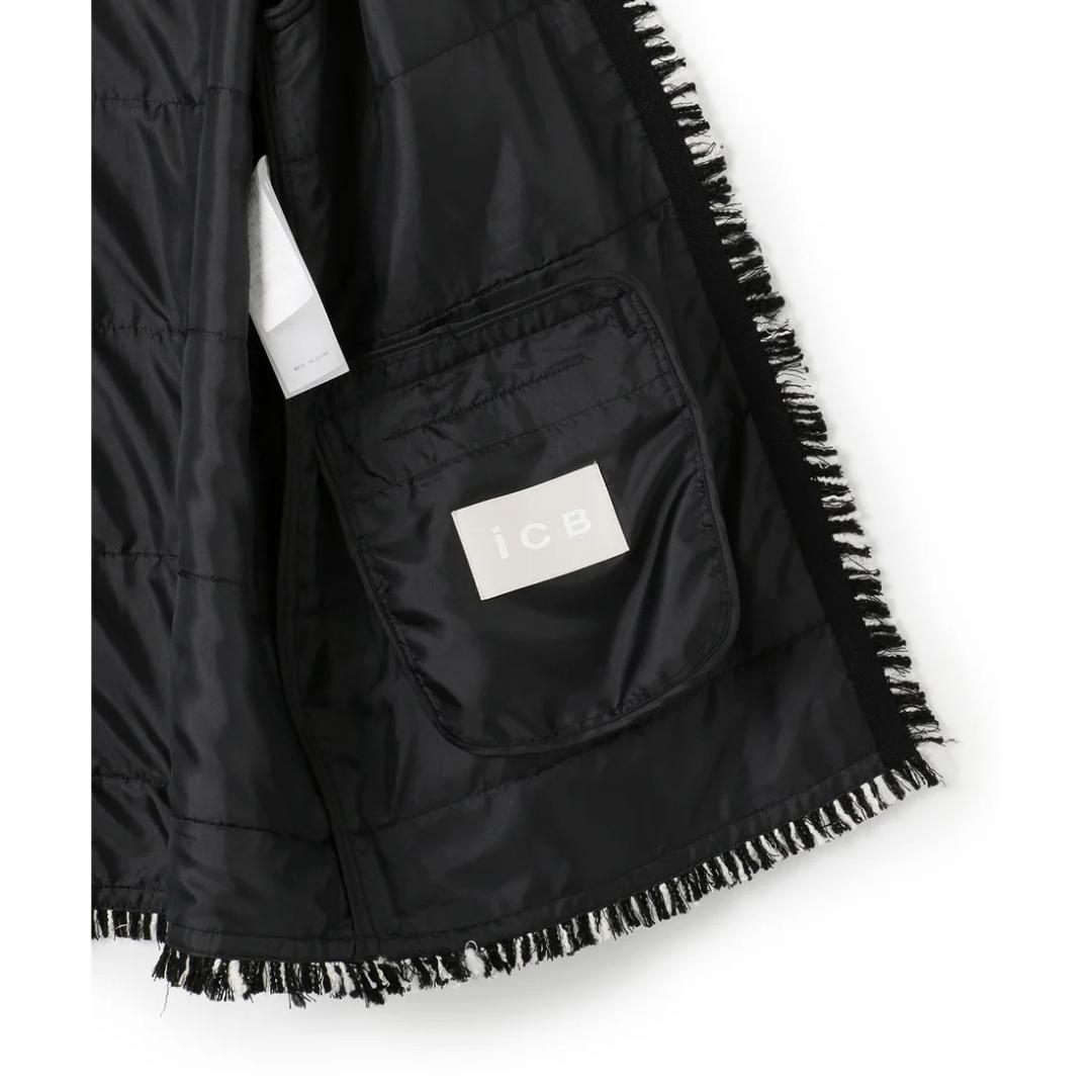 大きいサイズ☆ICB アイシービー☆ライトツイードノーカラージャケット ウール混