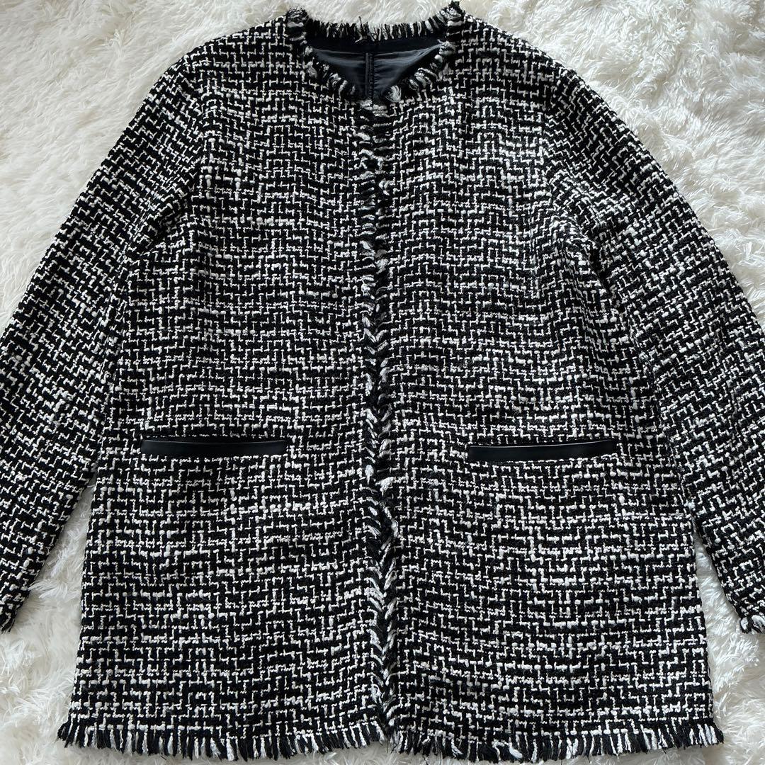 大きいサイズ☆ICB アイシービー☆ライトツイードノーカラージャケット ウール混