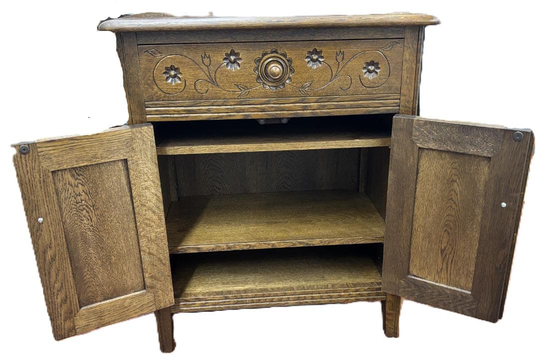 まう　勇峰工芸 雅 花柄キャビネット 道産ナラ材