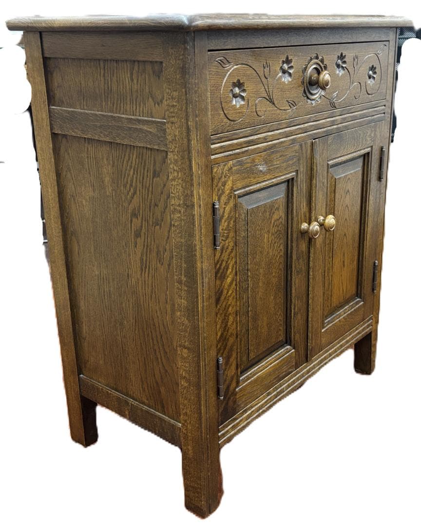 まう　勇峰工芸 雅 花柄キャビネット 道産ナラ材