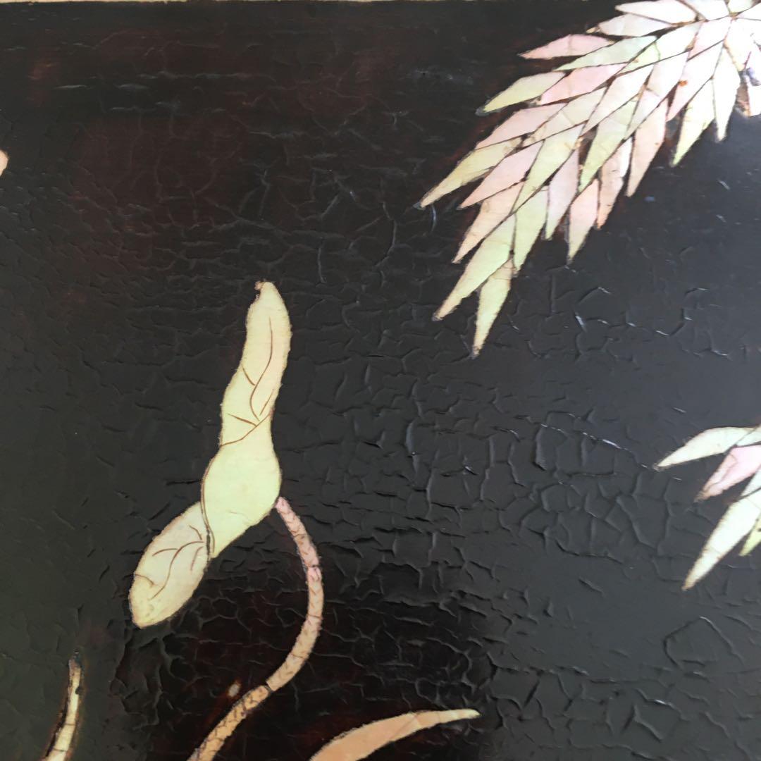 青貝瑞鳥花の図　木瓜形　香合盆　螺鈿細工　共箱