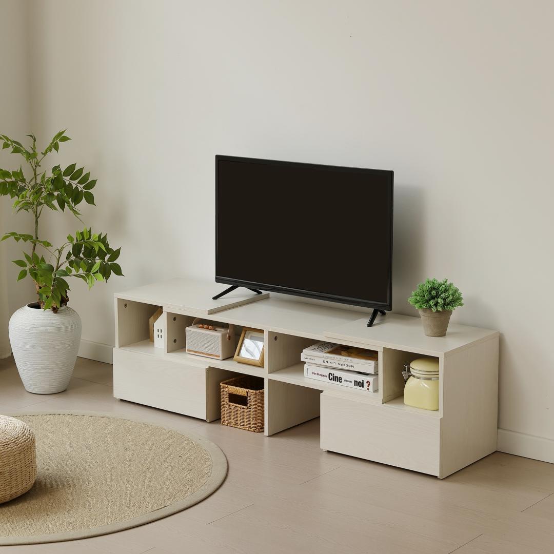 テレビ台 ローボード コーナーテレビ台 伸縮自由 幅93～172　WHITE