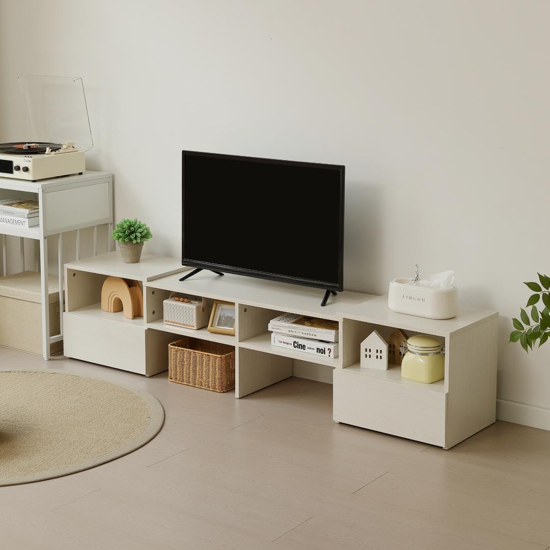 テレビ台 ローボード コーナーテレビ台 伸縮自由 幅93～172　WHITE