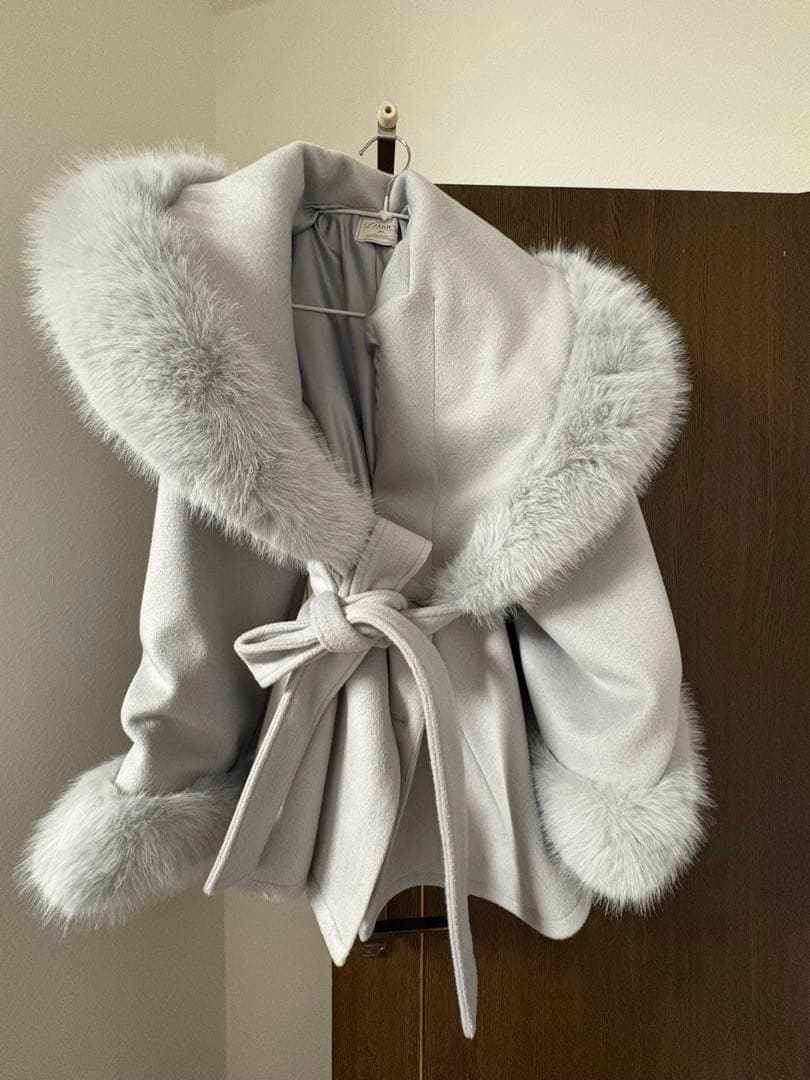 Darich グレー ファー付きポンチョコート FREEサイズ