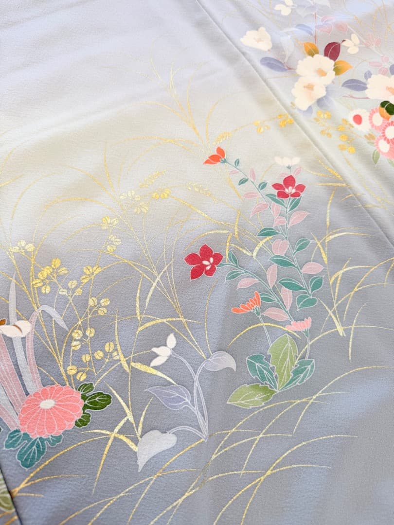 高級 訪問着 正絹 袷 ブルー 友禅 金彩 暈し染め フォーマル