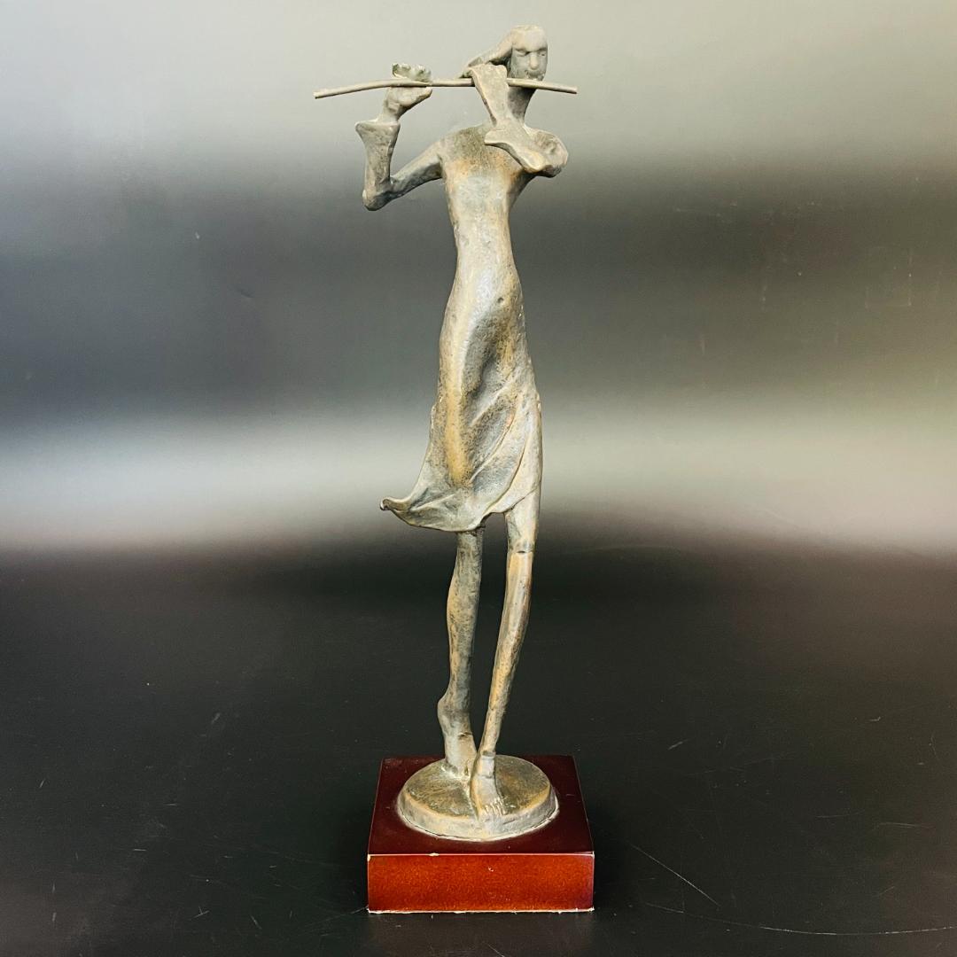 ブロンズ彫刻 フルートを吹く女性像 銅製 ミッドセンチュリーモダン R8SB28