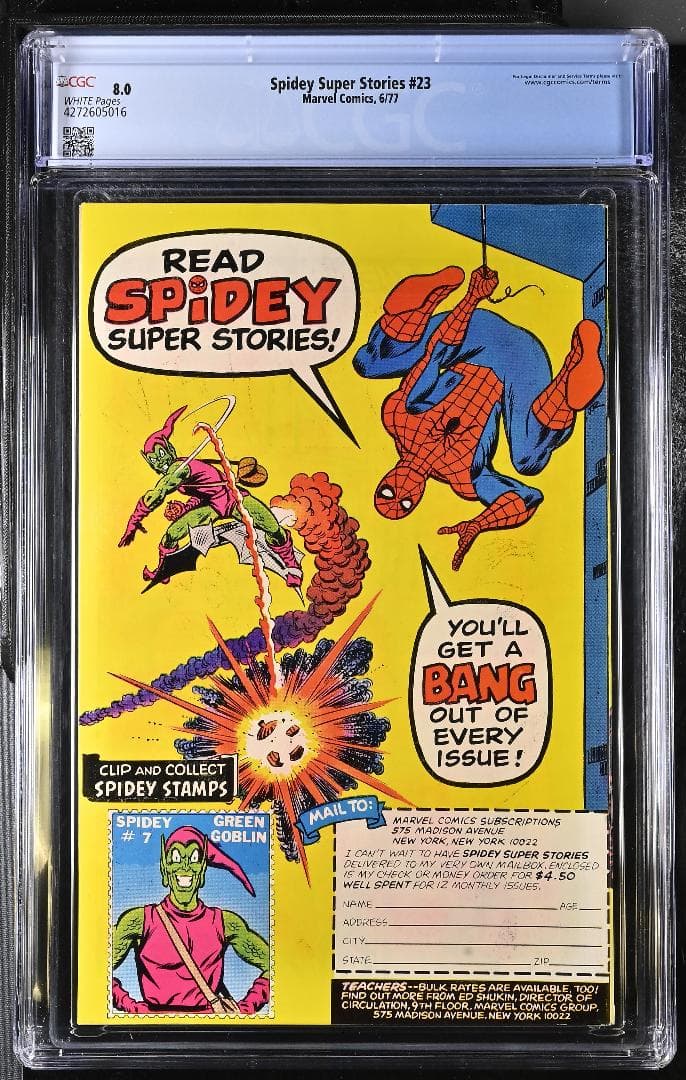 アメコミリーフ　Spidey Super Stories #23 CGC 8.0