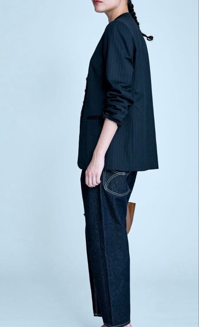 りなさま専用　BRILL ウールピンストライプジャケット　36 ネイビー