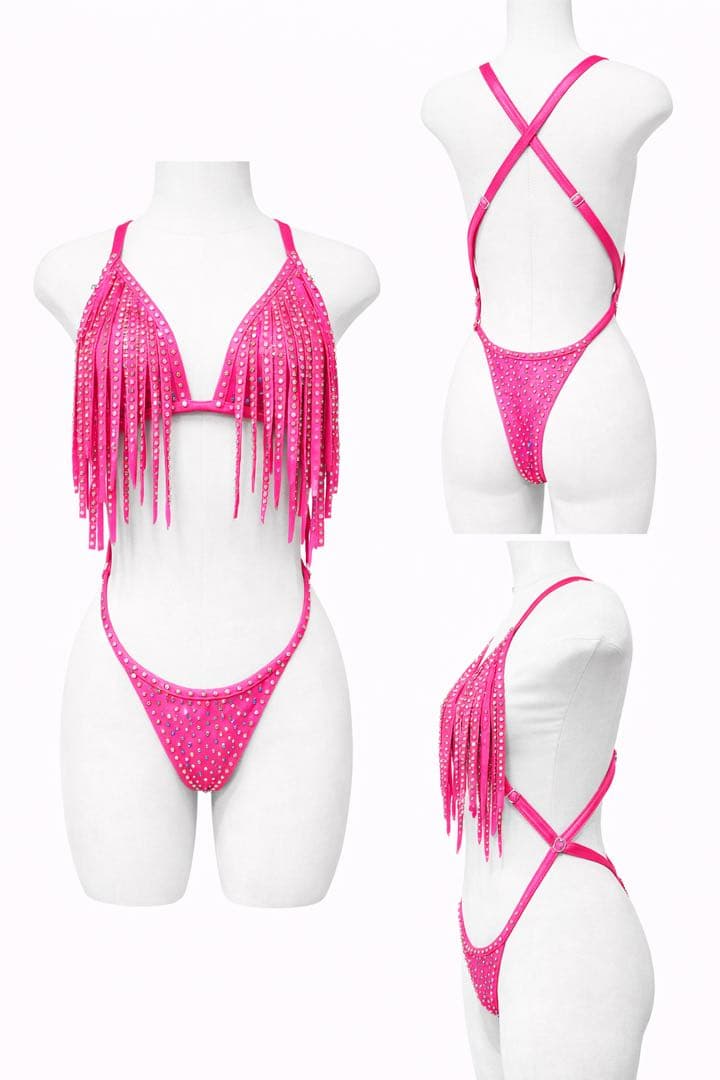 フリンジ付きピンクビキニ　ポールダンス