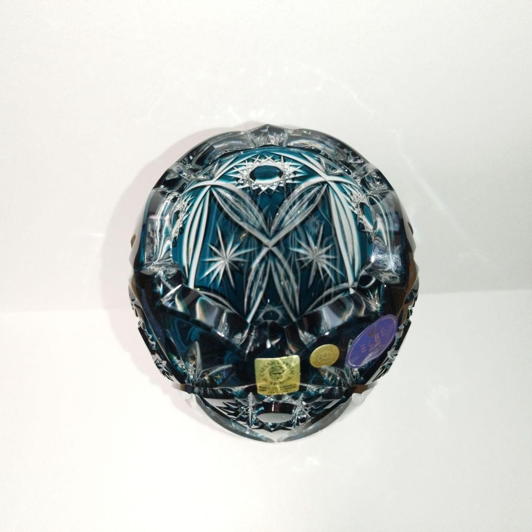 【希少】エルベクリスタル 色被せ花瓶 シーブルー 高さ23cm