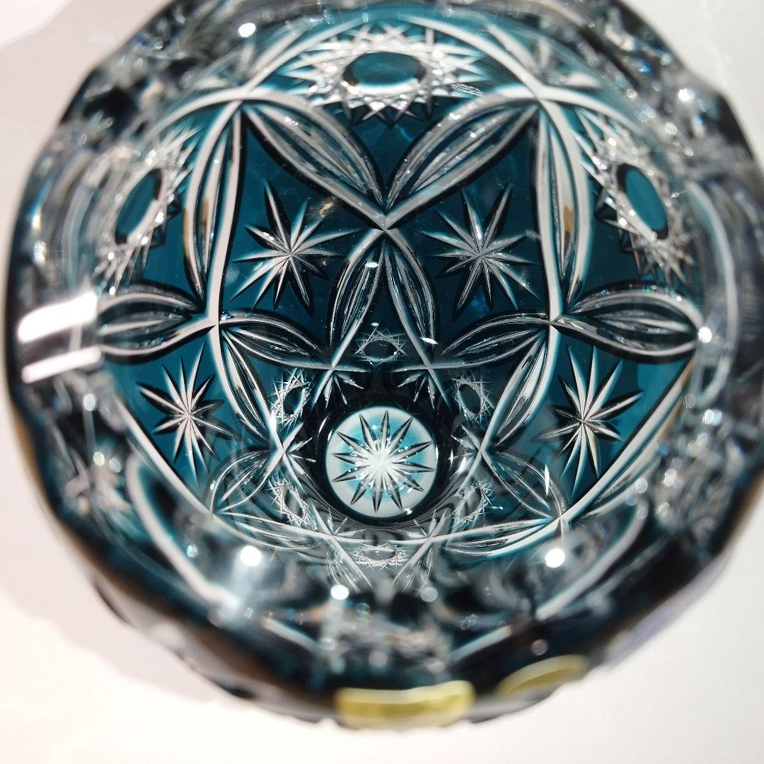 【希少】エルベクリスタル 色被せ花瓶 シーブルー 高さ23cm