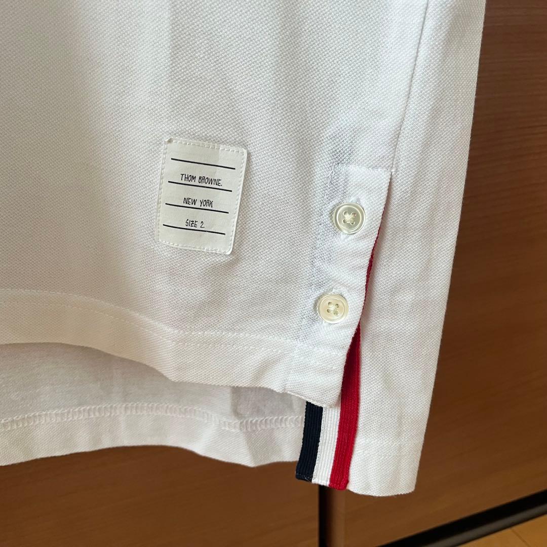 【美品】トムブラウン ポロシャツ 白 サイズ2 トリコロール 日本製 正規品