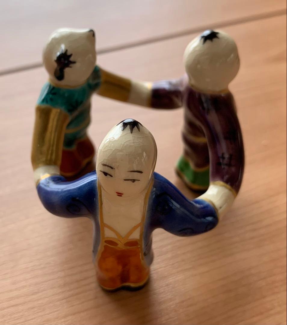 【美品】　炉用　柄杓　蓋置　　　　　　　三ッ人形（木箱付き）