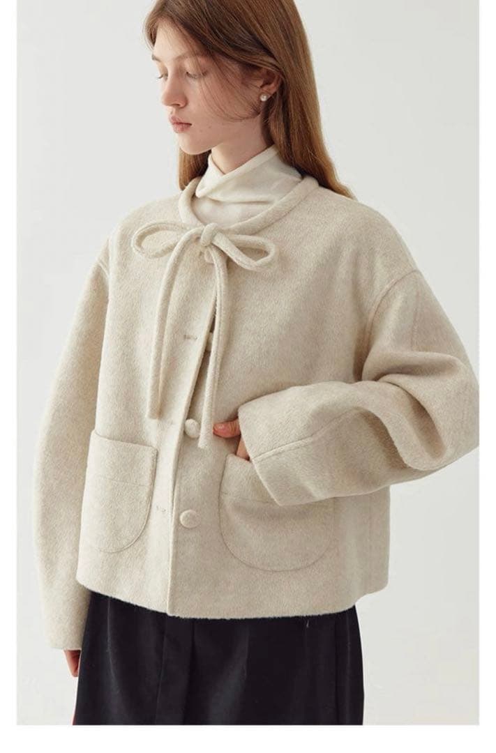 Fano Studios ノーカラージャケット リボンタイ ウールコート