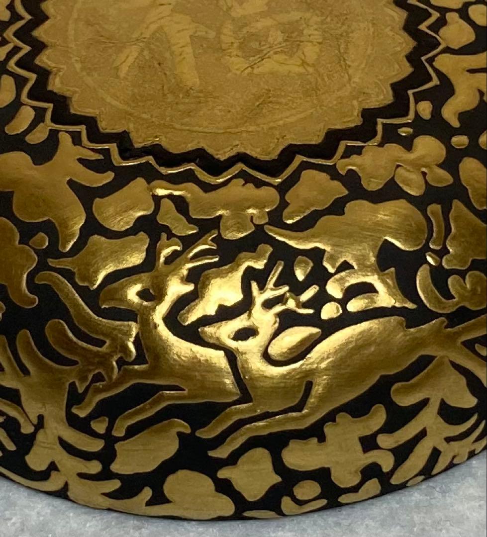 B403h「正倉院 香合」仲田錦玉作　共布共箱　錦芳書　福寿　盛金彩　九谷焼