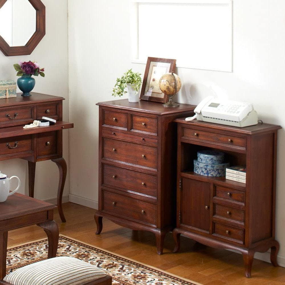 英国スタイル スライド棚付き４段チェスト