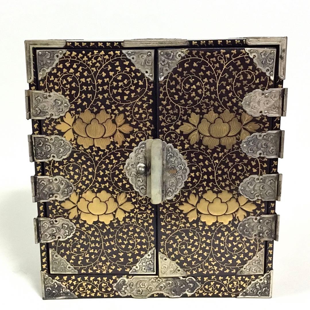 古い雛道具◆御三ツ揃◆木製 蒔絵 唐草 漆器 雛人形 骨董 ドールハウス