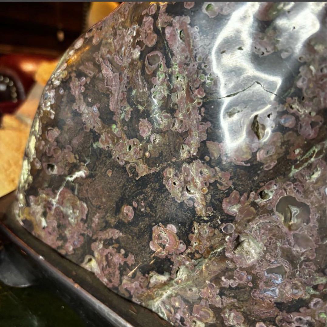 湯布院アンティーク 希少 梅花石　牡丹石　遠山型鑑賞石 水石 自然石 木製台座付