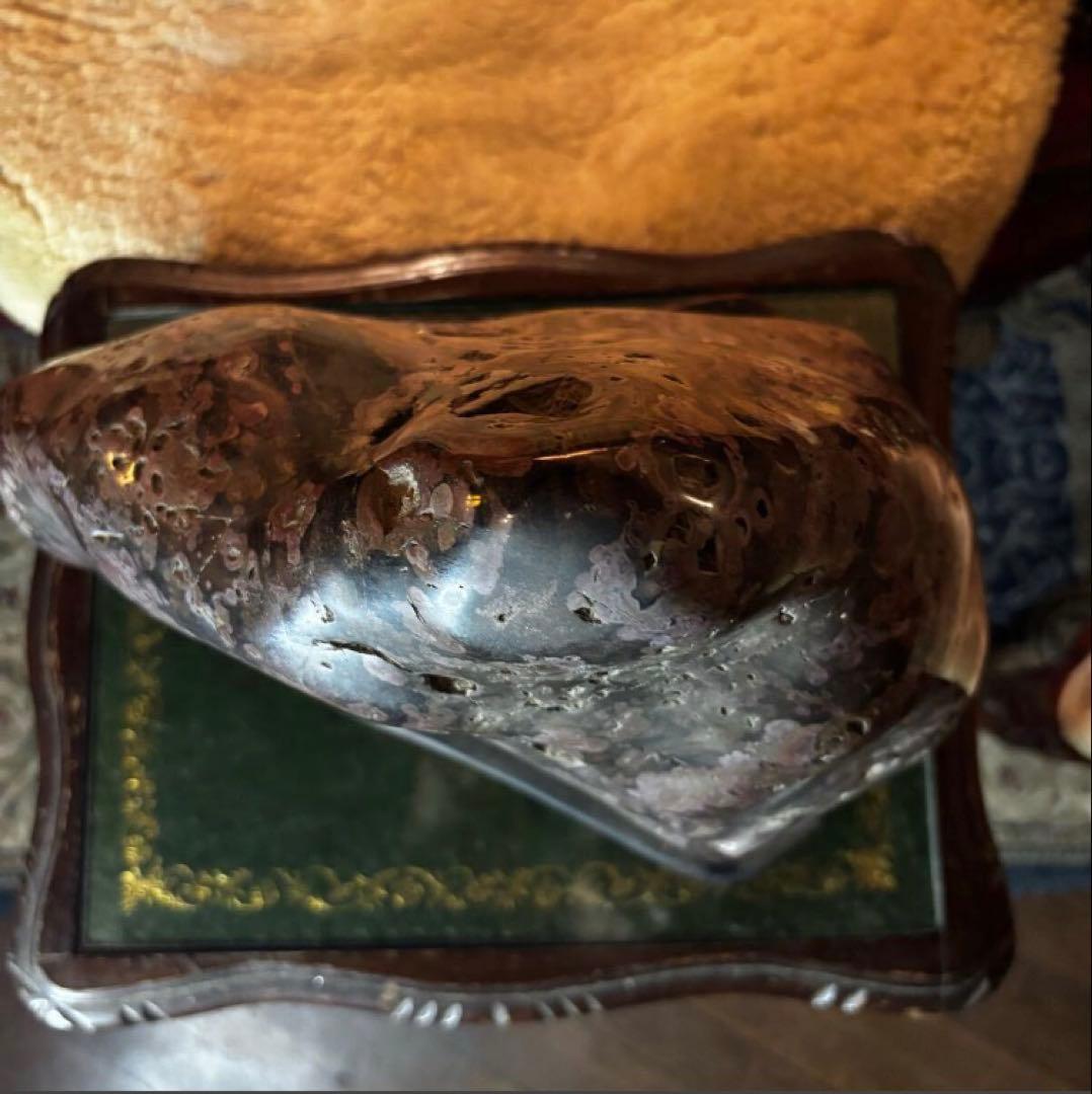 湯布院アンティーク 希少 梅花石　牡丹石　遠山型鑑賞石 水石 自然石 木製台座付