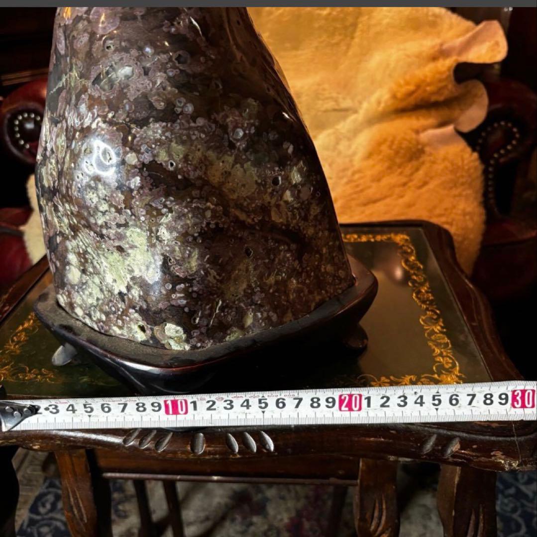 湯布院アンティーク 希少 梅花石　牡丹石　遠山型鑑賞石 水石 自然石 木製台座付