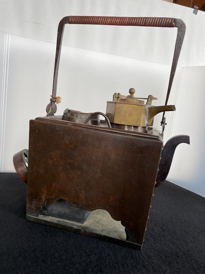 時代物 銅製 籐巻提手 酒燗器 燗銅壷 野燗炉 銅壺 薬燗壷 急須 骨董 古美術