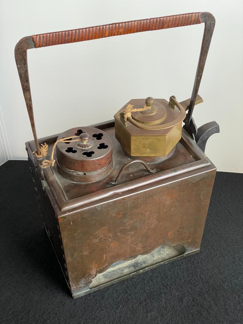 時代物 銅製 籐巻提手 酒燗器 燗銅壷 野燗炉 銅壺 薬燗壷 急須 骨董 古美術