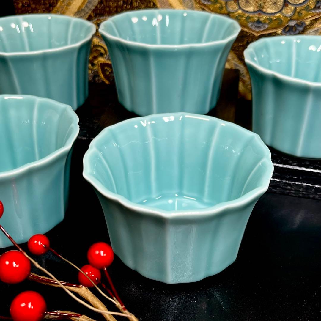 【未使用美品】 深川製磁 青磁 稜花 小鉢 セット 小付 銘々鉢 珍味入れ 酒肴