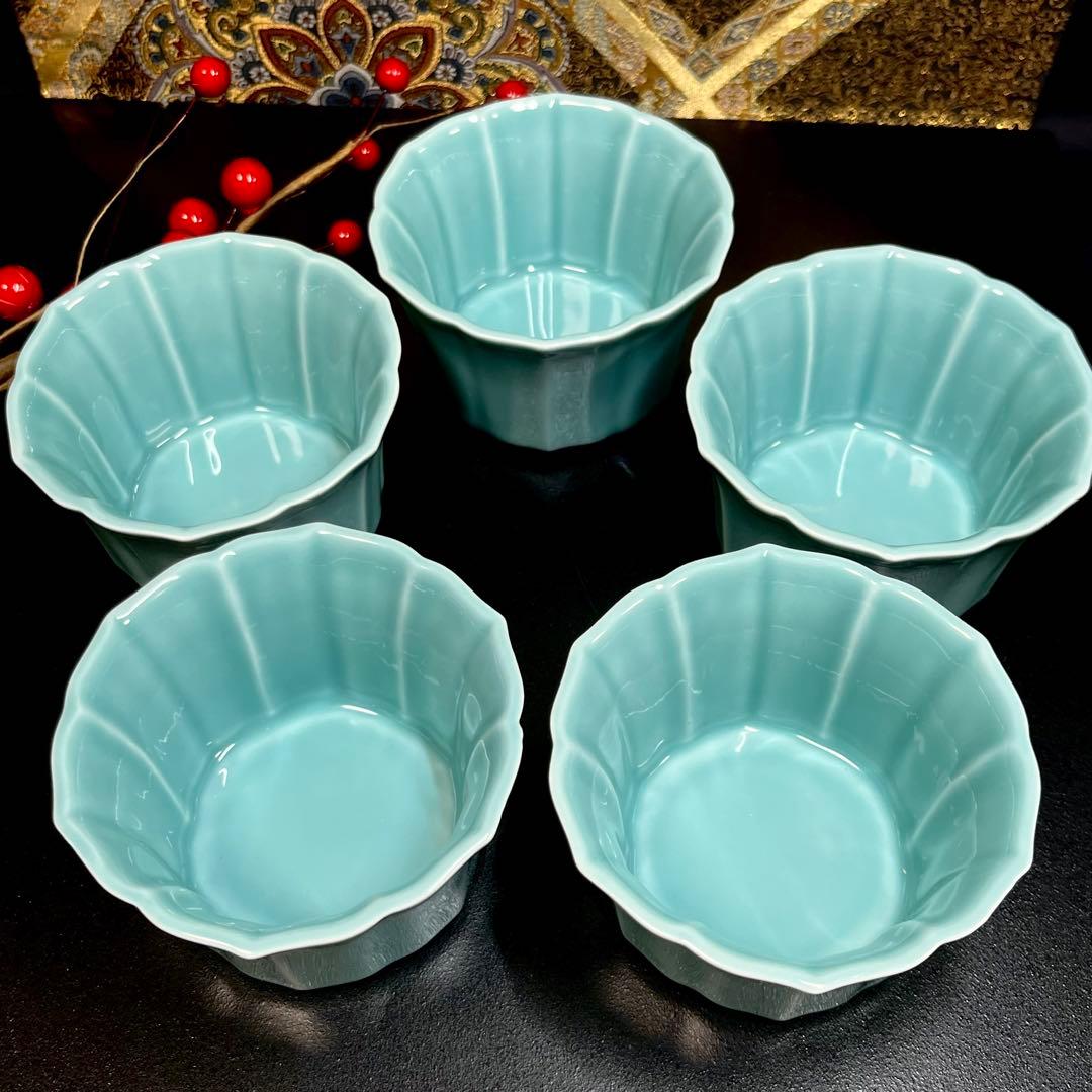 【未使用美品】 深川製磁 青磁 稜花 小鉢 セット 小付 銘々鉢 珍味入れ 酒肴