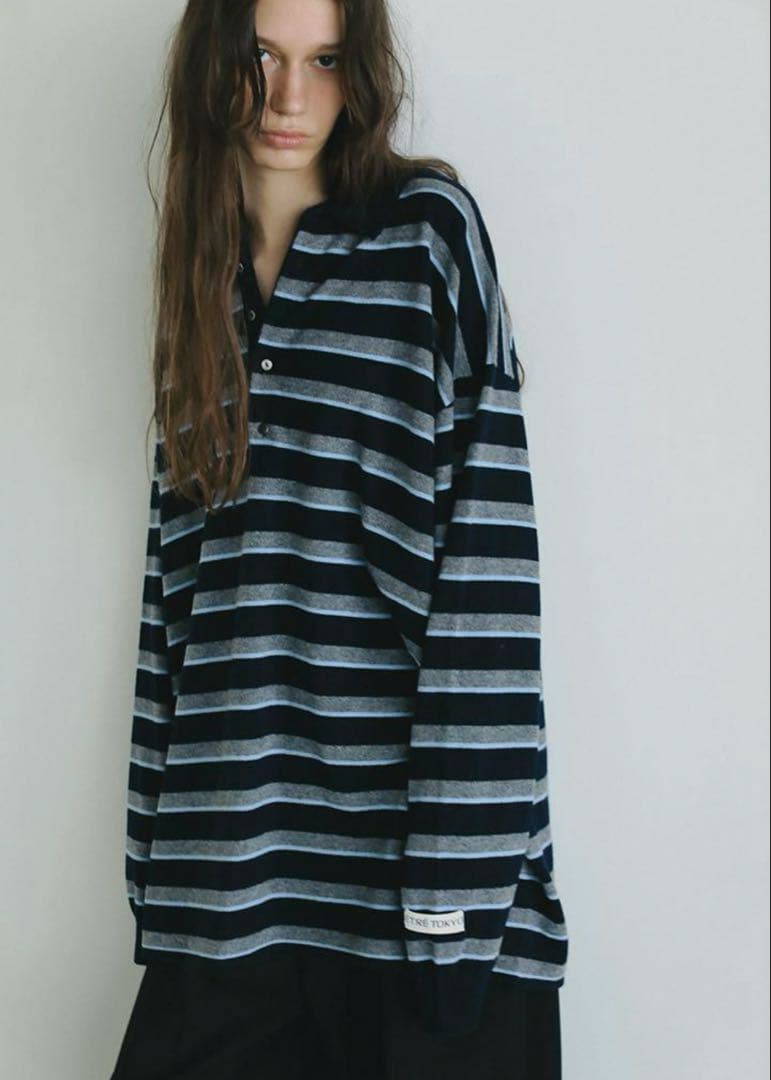 新品未開封 ETRETOKYO マルチボーダーニットポロ NAVY