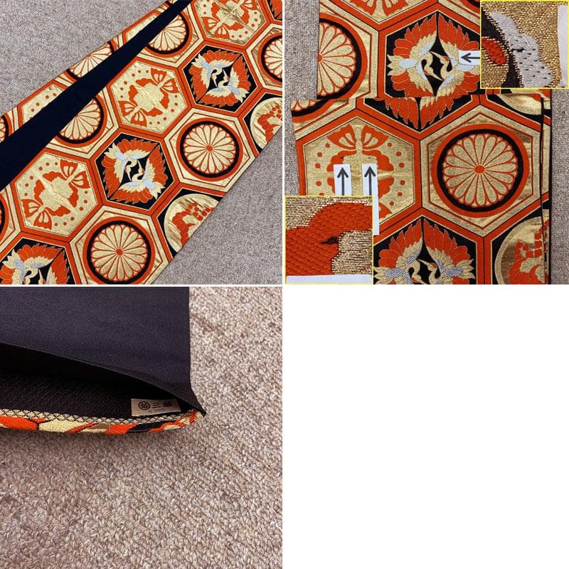 510ag38◎七五三 七歳 女児 着物&袋帯&長襦袢 総柄 金銀彩 鶴扇◎美品