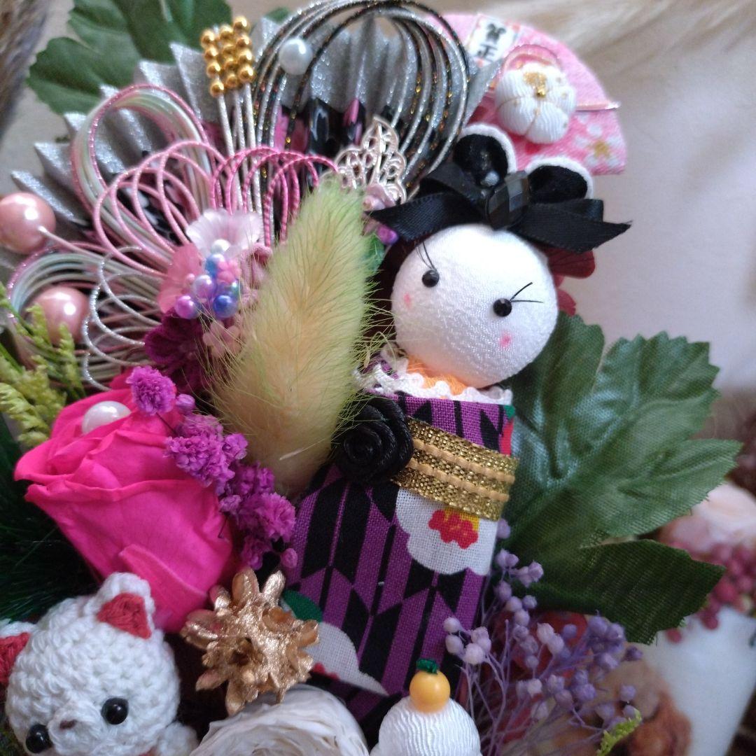 ご予約済…✦新作✦謹賀新年・お正月飾り…着物うさぎと招き猫…モリモリバージョン